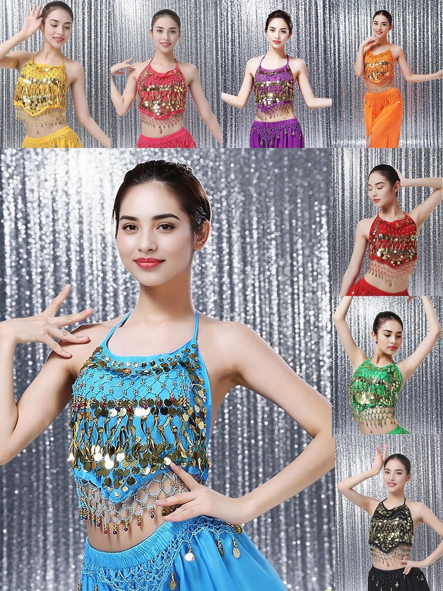 Sequin Embellished Halter Accessory, Belly Dance & Festival Performance Accent - Multicolor - View 1