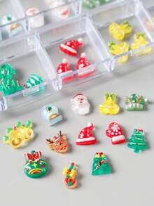 12 Gitter Relief Weihnachts-Nägel Dekor Harz Cartoon Weihnachtsmann Kristallkugel Glocke Geschenk Elch Weihnachtsbaum Handschuhe Süße Nagel Weihnachtsdekoration Nagel Zubehör