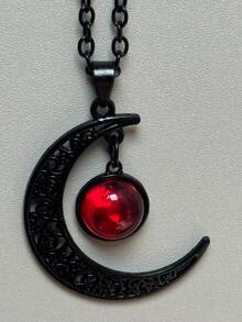 1 pezzo Collana stile gotico bohémien con luna crescente nera e fiori