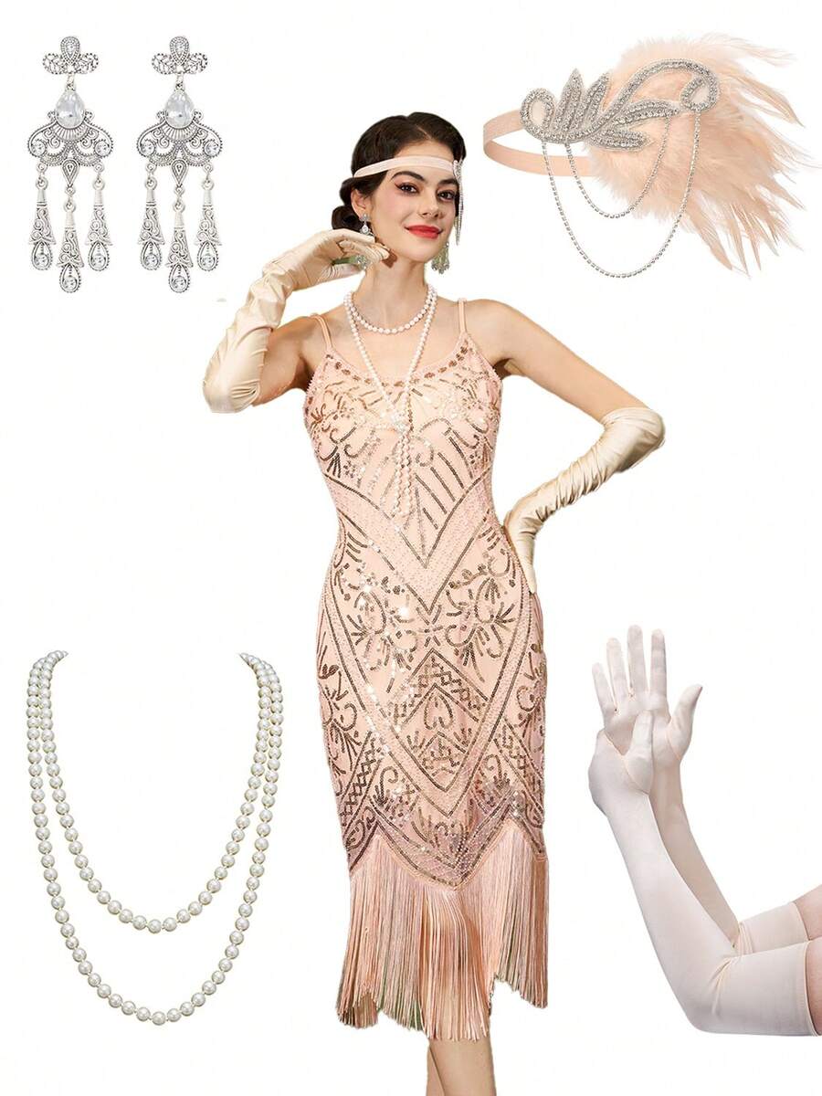 Women's Flapper Dress 1920s – Great Gatsby Sequin Fringe Cocktail Dress For Roaring 20s Parties Women's 1920s Flapper Dress