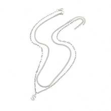 Bộ 2 chiếc dây chuyền chữ cái tối giản, dây xích xương cá, mặt dây chuyền hình môi, kiểu dây chuyền nhiều lớp, dành cho nữ. - bạc vi mô - Xem 5