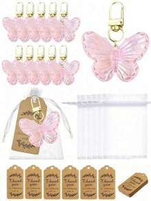 1pc/6pcs/12pcs/20pcs Creative Butterfly Keychain Set, Colorful Butterfly Keychain Set, Comes With Transparent Hard Cloth Bag, Thank You Label, DIY Keychain, Creative Keychain, Backpack Pendant, Bag Accessories, Car Keyring