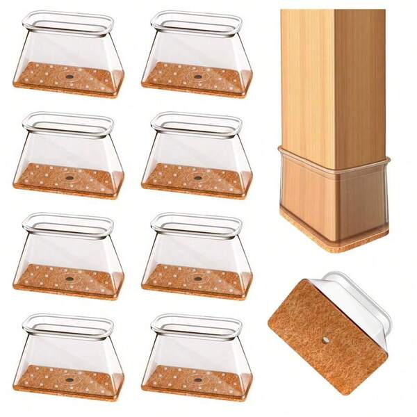 Protetores de piso retangulares para pernas de cadeira, 4/8 peças, capas de silicone à prova de som para pernas de cadeira, almofadas de feltro marrom anti-riscos para pisos de madeira, controles deslizantes para pernas de cadeira, adequados para cozinha, sala de estar, quarto, café