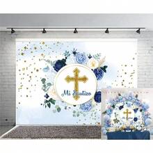 DOERJU Mi Bautizo Backdrop Baptism Party First Holy Communion Christening Backdrop Blue Flowers Boy Girls Baby Shower Newborn Party Decoration Photography Background Photo Studio Shoot Props 10x8ft10