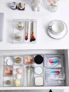 1/4/5/6/7/10pcs Set Simple Transparent Drawer Storage Boxes, Makeup Organizer Boxes, 4 Size Options - Multi-Purpose Storage, Suitable For Desk, Cabinet, Vanity, Can Store Cosmetics And Skincare, Home Decor, Bedroom Decor, School Supplies - Wave Pattern Transparent - View 9