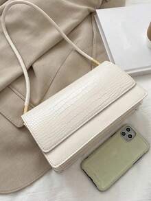 时尚鳄鱼纹压花翻盖单肩包 - 白色 - 查看 7