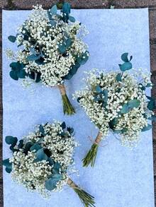 1 Bouquet Mixed Gypsophila, Eucalyptus, Lavender, Natural Plant Flower Bouquet For Vase, Wedding, Bridal Bouquet, Home/Office Decor, Party - White Green - View 8
