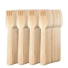 10/50/100 Pieces Of Disposable Wooden Fork Cutlery, Suitable For Dessert Forks, Cake Forks, Ice Cream Forks, Suitable For Camping And Picnic Supplies, Birthday Party Supplies, Large Wedding Tableware, Kitchen And Restaurant Tableware, Thanksgiving/Halloween/Christmas Tableware - Portable Disposable Wooden Tableware - Multicolor - View 3