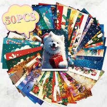 50pcs Christmas Holiday Family Gathering Decor Cards, Snowflake & Snowman Wall Cards, Postcards