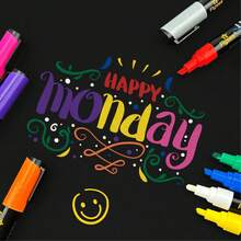 8pcs Colored Liquid Chalk, Suitable For Blackboard, Calendar, Glass, Neon Pen, Washable Window Marking Paint And Painting, Suitable For Wet Wiping Of Cars, Pubs, Mirrors, Chiseling Tips - Multicolor - View 3