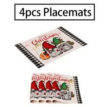 2/4/6pcs Christmas Happy Placemats, Gray Gnome Fantasy Snow Tree Branch Design Rectangular Placemats, 12x18 Inch, Suitable For Kitchen, Dining Room, Coffee, Party/Wedding Decor, Seasonal Winter Christmas Table Mats, Home Dining Table Decor, Party Decor, Christmas Decor, Holiday, Dining, Home Decor