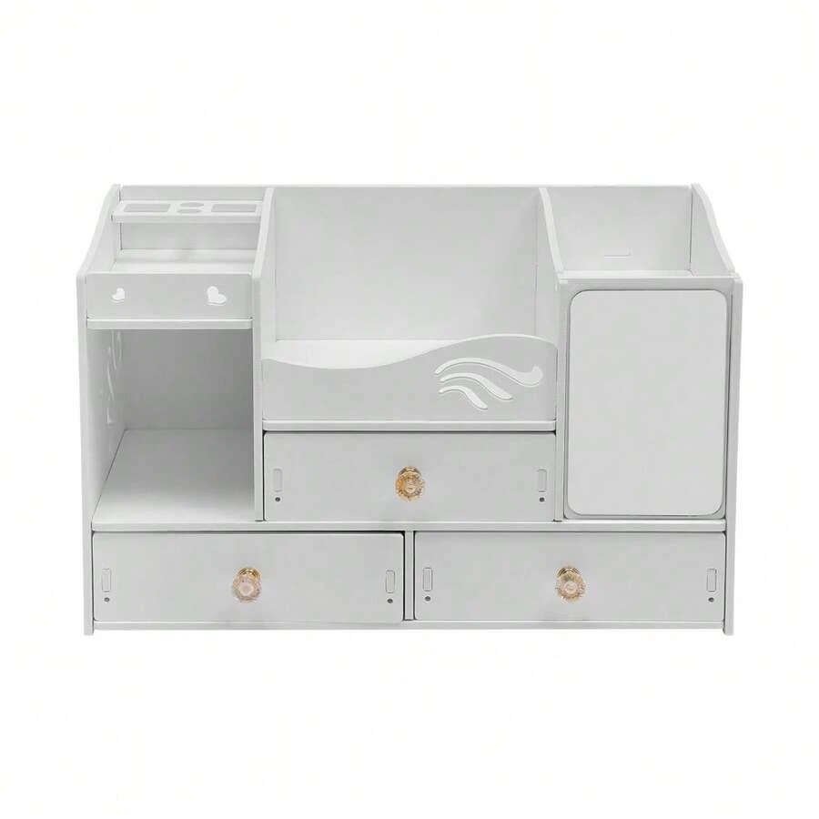 Multi-Layer Desktop Organizer Box, Stackable Drawer Storage System For Cosmetics & Personal Care Items - White - View 1