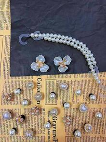 26 szt. DIY: Buty ogrodowe ze złotymi kryształkami, perłowe dekoracje kwiatowe, sztuczna perłowa klamra, odpowiednie do obuwia plażowego, buty z wydrążonymi krawędziami, na każdą porę roku, prezent świąteczny