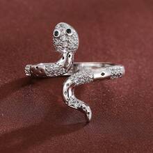 1pc Adjustable Cartoon Snake Design Cubic Zirconia Embellished Ring For Women