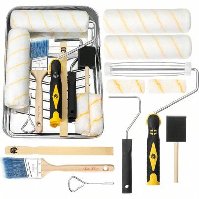 Paint Tray Set, Paint Rollers, Paint Brushes For Wall, Tray, Roller Brush, 11 Piece Home Painting Supplies, Foam Brush, House Painting Supplies, Painting Tools, Interior, Exterior