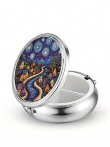 2-Compartment Square & 3-Compartment Round Pill Box, Portable Pocket Or Wallet Sized Decorative Metal Medicine/Vitamin Storage Box, Unique Gift (Starry Night, Puppy) - Multicolor - View 22