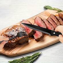 6set Stainless Steel Cutlery Set, Containing 6 Serrated Steak Knives And 6 Dinner Forks, Elegant Classic Design, , Mirror Polished, Dishwasher-, Suitable For Meat Cutting, Perfect For Parties, Weddings, Banquets, Outdoor Camping