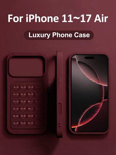 VOUVI Étui de protection en silicone VOUVI avec support à ventouse compatible avec 17, 14, 12, 11, 13, 15, 16 Pro Max, 16, 15, 14 Plus, 16 E, 17 Air. Couleur unie, style d'affaires minimaliste et de luxe, accessoires de téléphone antichoc.