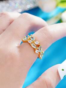 1 pieza Anillo de plata de ley 925 con circonita cúbica, joyería de boda elegante para mujer, joyería fina