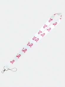1pc Breast Cancer Awareness Long Ribbon Lanyard , Hope Faith Love Neck Keychain, Red Ribbon Health Phone Lanyard Keychain