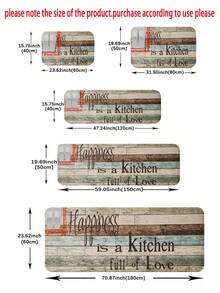 1pc Plank & Letter Pattern Kitchen Floor Mat: Non-Slip, Oilproof, Waterproof, Vintage Print, Machine Washable, Dirt-Resistant & Water-Absorbing - Perfect For Living Room, Bedroom, Hallway & Entrance! ,Room Decor