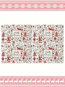 4 piezas/6 piezas Manteles de mesa rectangulares de lino navideños, de 12x18 pulgadas, lavables a máquina, decoración de mesa tejida en amarillo y gris para comedor, hogar, cocina, banquete, cafetería