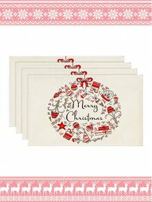 4 piezas/6 piezas Manteles de mesa rectangulares de lino navideños, de 12x18 pulgadas, lavables a máquina, decoración de mesa tejida en amarillo y gris para comedor, hogar, cocina, banquete, cafetería