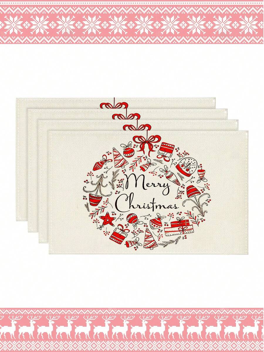 4 piezas/6 piezas Manteles de mesa rectangulares de lino navideños, de 12x18 pulgadas, lavables a máquina, decoración de mesa tejida en amarillo y gris para comedor, hogar, cocina, banquete, cafetería