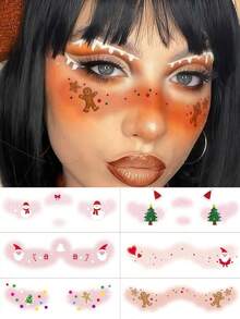 6 Sheets Santa Stickers Christmas Face Tattoos Gingerbread Man Stickers Christmas Temporary Tattoos With Snowman Heart Santa Hat Pattern For Festival Decorations Party Favor