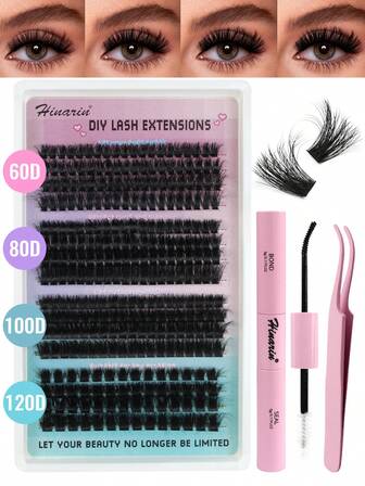  Hinarin 292 st. franskluster ögonfransförlängningskit 60D 80D 100D 120D individuella fransar kit D-böjning 0,07 mm tjocklek mjuka lösögonfransar med fransbindning och försegling (60D/80D/100D/120D, 10-16 mm)