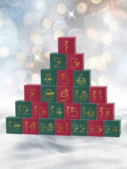 24-Piece Christmas Advent Calendar Gift Box Set, Red And Green Countdown Candy Boxes, Printed With Gold Numbers And Christmas Elements, DIY Holiday Calendar Packaging, Suitable For Chocolates, Cookies, Small Gifts, Perfect For Christmas Party Return Gifts, Home Decor Christmas Decorations Room Decor Winter