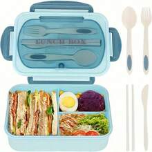 Leak-Proof Bento Box, 40.58 Oz Adult Bento Box With Tableware, Microwaveable, 3-Grid Partition, Green Lunch Container, Suitable For School, Work And Outdoor Dining, Outdoor Bento Box | Zoned Bento Box | Safety Lock Cover