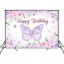 DButterfly Birthday Backdrop 7x5ft Purple Floral Happy Birthday Party Decorations Background For Girls Butterfly Bday Banner Photo Booth Props10