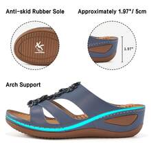Ecetana Women's Slip-On Platform Sandals - Breathable Open-Toe Wedge Slides With Arch Support & Floral Decor, Non-Slip Sporty Beach Shoes For Vacation, Walking And Summer Outings.Women's Summer Black Sandals.Plataformas De Mujer Elegantes, - 藍色 - 查看 4