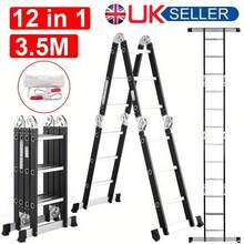 3.5M 12 IN 1 Excel Aluminium Combination Step Ladder Foldable Multi-Purpose - Black - View 1