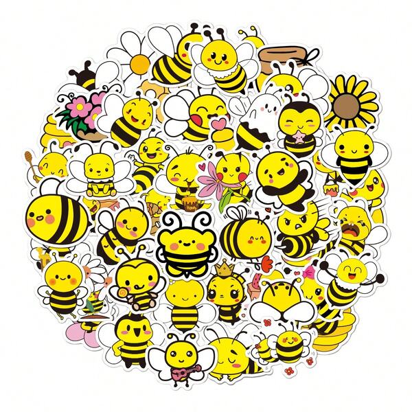 50 piezas de pegatinas de abeja de dibujos animados lindas, adecuadas para teléfono móvil, computadora, equipaje, graffiti, decoración, niños