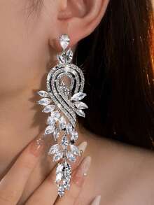 1 Pair Sparkling Crystal Pendant Tassel Earrings, Suitable For Parties, Gatherings, And As Wedding Gifts - Silver - View 1