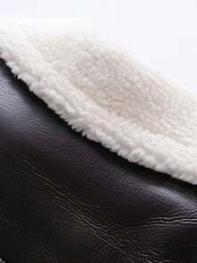 街头翻领拉链卷边袖口泰迪熊衬里 PU 皮革短款机车夹克外套万圣节服装