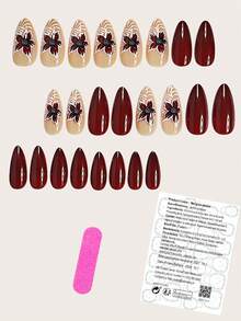 Instantly Upgrade Your Look With 24pcs Press On Nails Short Square Elegant Flowers With White Lines And Red Nails Acrylic Press On Nails Full Coverage Fake Nails For Women And Girls Fall Press On Nails Includes 1sheet Adhesive Tabs & 1pc Mini Files Suitable For Party Date And Office Daily Wear False Nails Jelly Glue Is Randomly Shipped