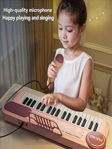 Piano de brinquedo infantil com 37 teclas, microfone e alto-falantes duplos, ideal para crianças de 3 a 8 anos. Ótimo presente de aniversário ou Natal.