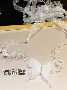 1pc Light Luxury Elegant White Flowers & Faux Pearl Beaded Collar Necklace For Women, Suitable For Wedding, Daily, Vacation And Other Occasions. Halloween - 白色 - 查看 7