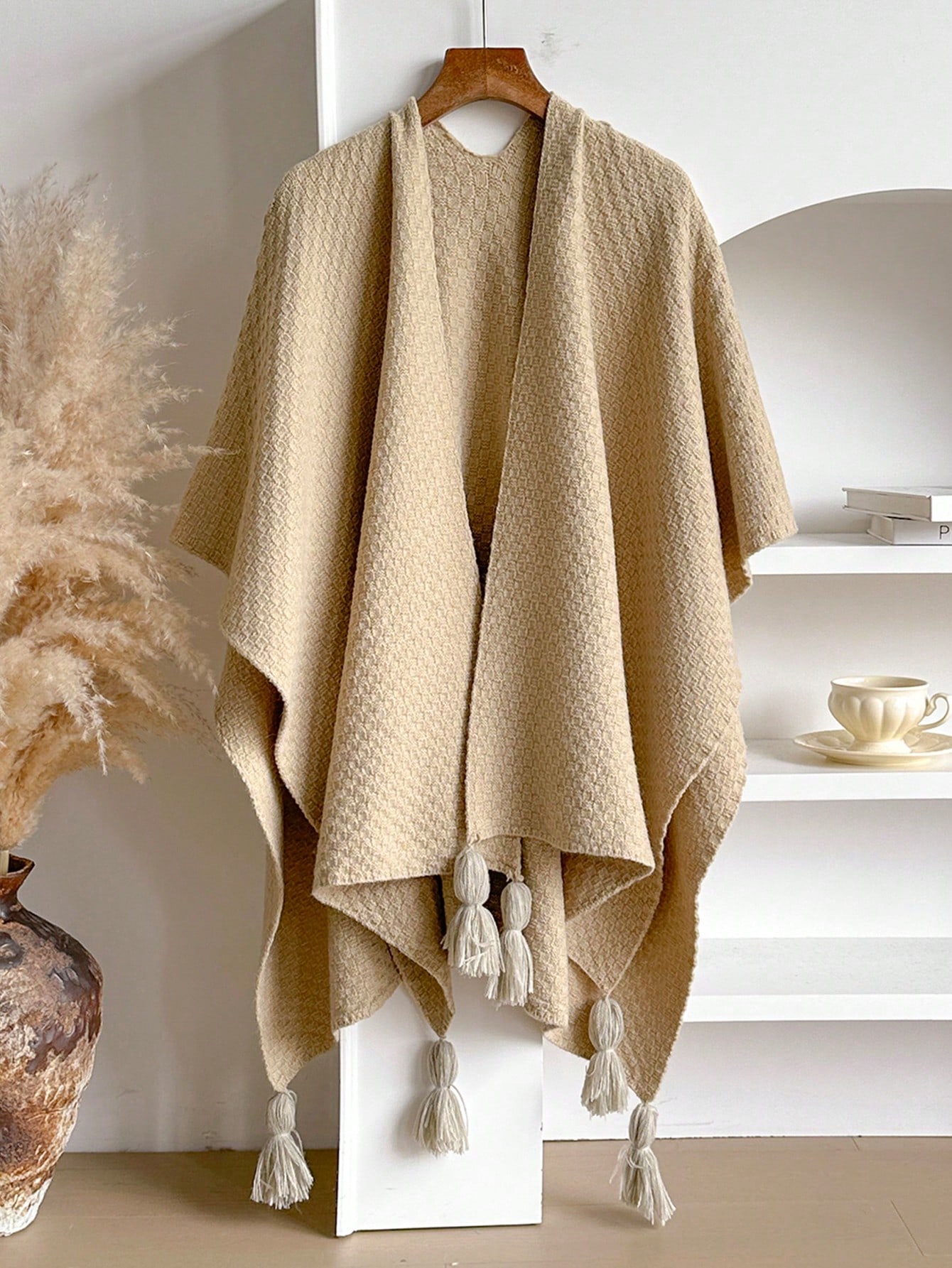 1 قطعة شال/بطانية محبوكة ذات ملمس نسيجي ملون أحادي...