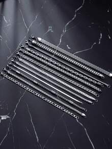 Conjunto de 12 pulseiras de aço inoxidável, corrente cubana da moda, pulseira imperial, corrente de cobra, adequado para uso diário, presente perfeito para entes queridos ou amigos, joias de Natal