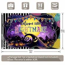 D72x43inch Fabric Welcome Little Nightmare Backdrop Halloween Pumpkin Moon Town Background Birthday Baby Shower Christmas Party Decorations Photo Booth Banner10