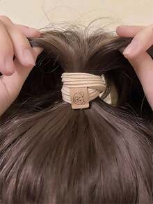 10Ps/5Ps Women's Simple, Fashionable, Cute Little Bear Decoration With High Elasticity And No Damage To Hair Tie Suitable For Daily Leisure ,Ponytail Holders ,Hair Elastics ,Hair Rubber Bands ,Scrunchies ,Hair Rope ,Elastic Hair Tie