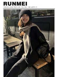 1 chiếc khăn choàng cashmere màu vàng tươi sáng, chất liệu mềm mại, có tua rua, dành cho nữ, kích thước 30*180cm, phù hợp với váy áo vào mùa xuân, hè, thu và đông. - hoa màu xám - Xem 2