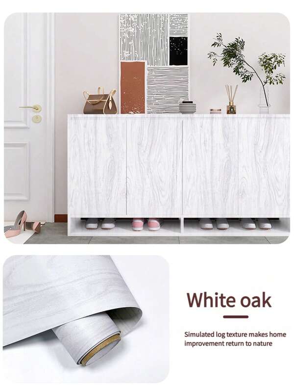 1 rouleau de 15,7 x 118 pouces Autocollant imitation bois de chêne blanc, film de rénovation de meubles imperméable et résistant à l'humidité - Décalcomanie pour table/armoire/mur de maison/cuisine, avec outils d'installation | Élément essentiel de décoration pour locataire