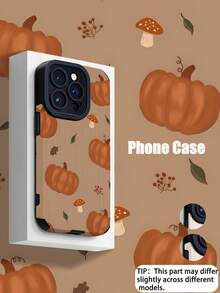 1pc Vintage Cute Autumn Halloween Pumpkin Coffee Illustration Pattern Vertical Faux Leather Soft Protective Phone Case Compatible With IPhone And 17/17PRO/17PROMAX/17Air