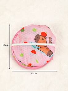 1pc Foldable Cartoon Animal Pattern Mesh Storage Basket With Handle, Suitable For Indoor/Outdoor Snacks, Toys, Clothes Storage, Baby & Kids