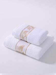 1pc/2pcs Modern Luxury Fashion Gold Wing Letter Embroidered Bamboo Fiber Towel & Bath Towel, Lightweight, High Absorbency, Super Soft, Durable Bathroom Accessory, Best Gift For Partner. Towel Size: 40*75cm, Bath Towel Size: 70*140cm Shower Towels For Beaty Salon, Hotel Sports,Home Essentials, Towel, Skin Care